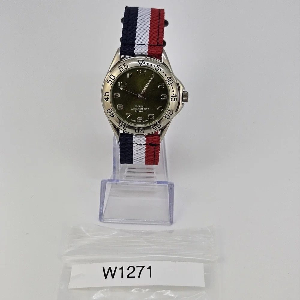 Men's‎ Analog Watch 38MM Green Dial NEW Multicolor Nylon Bands NEW Battery
